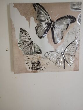 Source Unknown Silver and Beige Butterfly Wall Art 2 Pics in bundle.